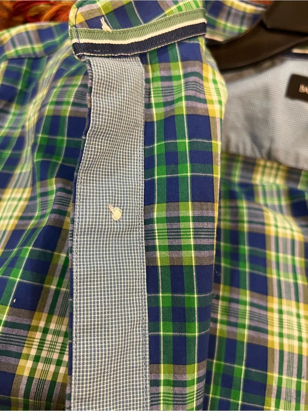 Banana Republic Men’s Blue & Green Plaid Short-Sleeve Button-Down Shirt